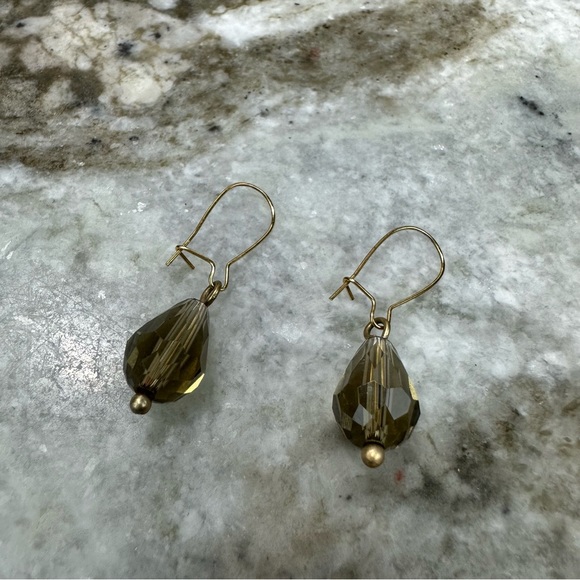 UP SCALE TIME - Handmade Faceted Green Crystal Gold Filled Dangle Wire Earrings - Picture 2 of 2